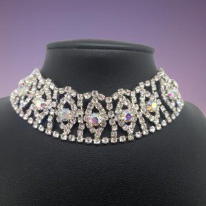 Vintage Iridescent Silver Cubic Zirconia Choker